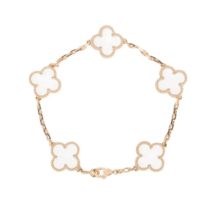 [Bloom]CLOVER 5 MOTIF ROCK CRYSTAL PINK GOLD BRACELET