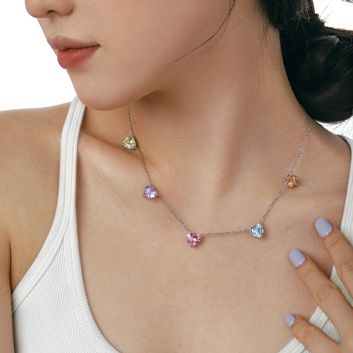 [Bloom]Sparkling Colorful Heart Cut Necklace