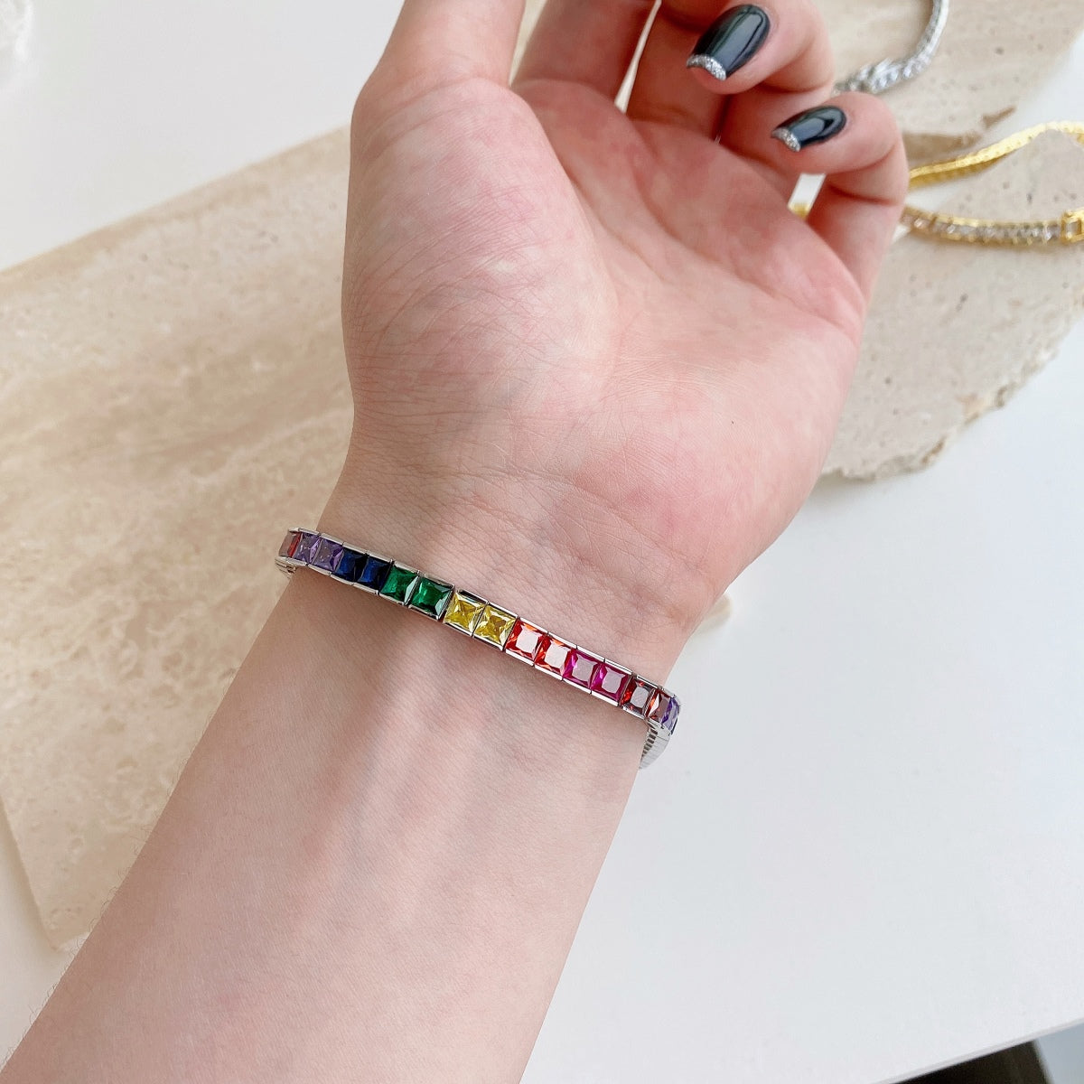 [Bloom]Radiant Colorful Princess Cut Tennis Bracelet