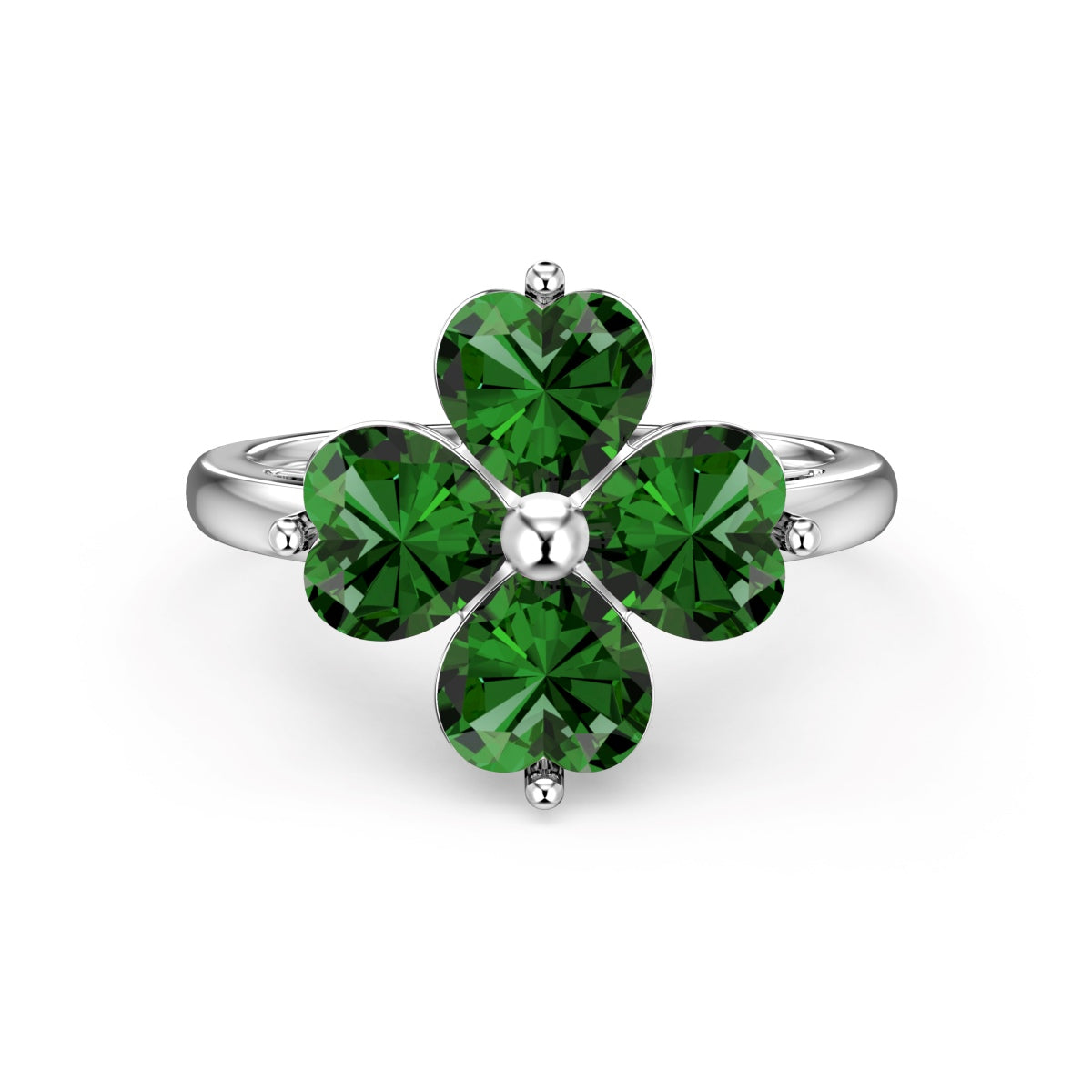 [Bloom]Heart-shaped Four-Leaf Clover Ball Ring