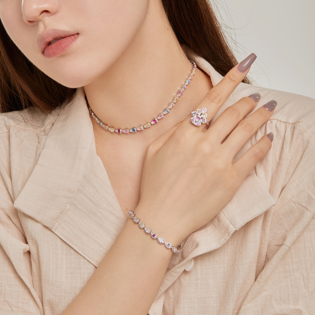 [Bloom]Sparkling Colorful Water Drop Shape Daily Ring