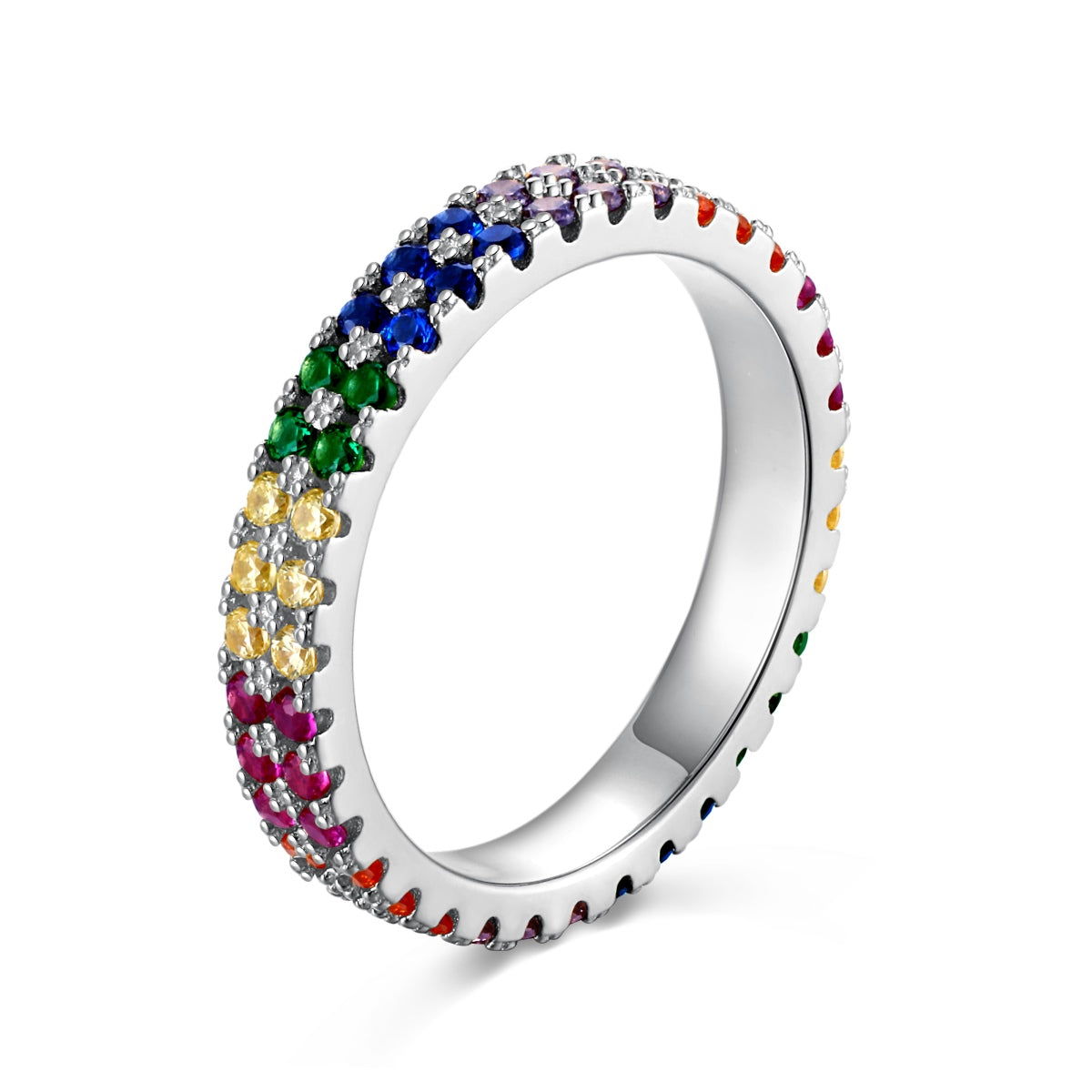 [Bloom]Unique Colorful Round Cut Tennis Ring