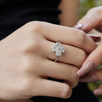 [Bloom]Heart-shaped Four-Leaf Clover Ball Ring