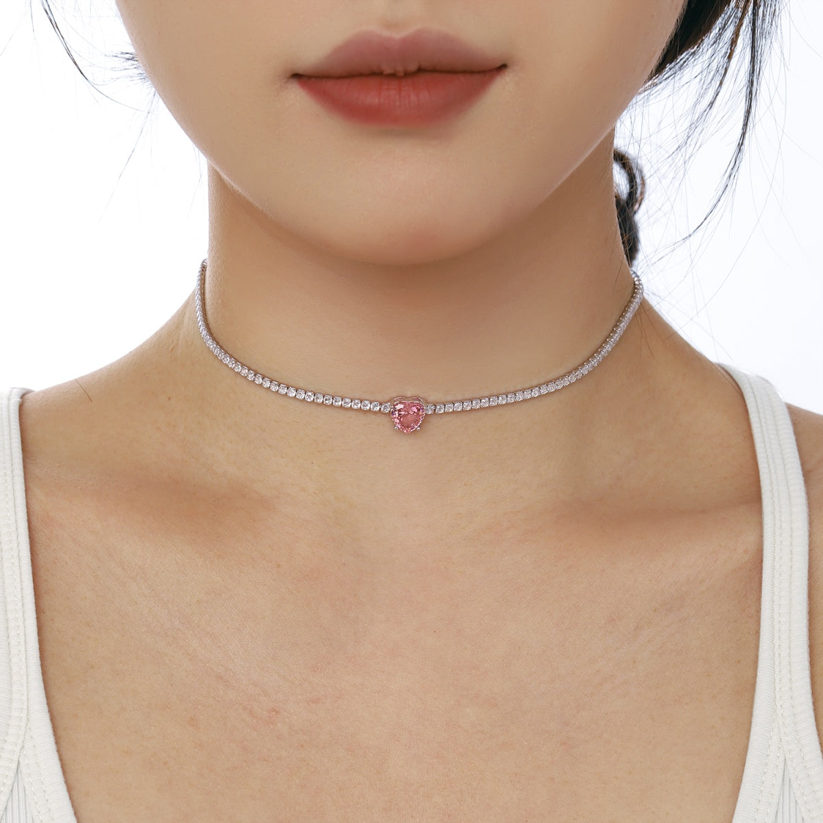 [Bloom]2.0 Carat Sparkling Tennis Heart Cut Necklace