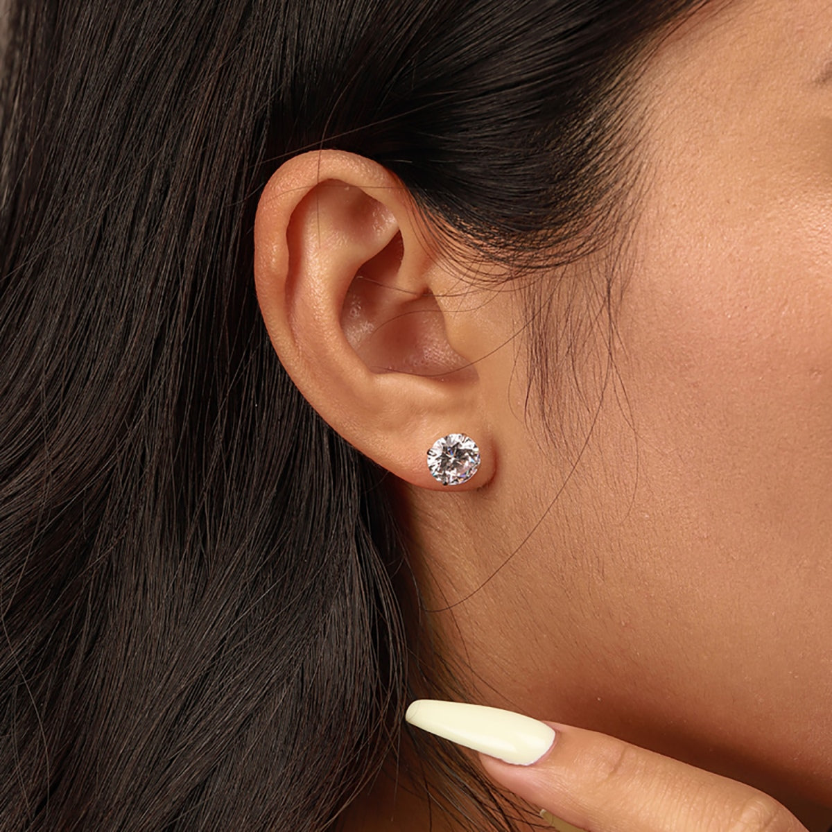 [Bloom]Stylish Shiny Round Center Stone Stud Earrings