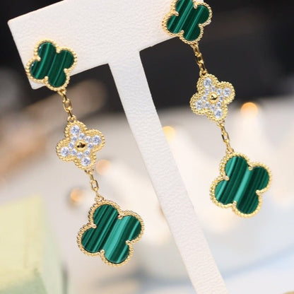 [Bloom]CLOVER EARRINGS GOLD MALACHITE DIAMOND 3 MOTIF