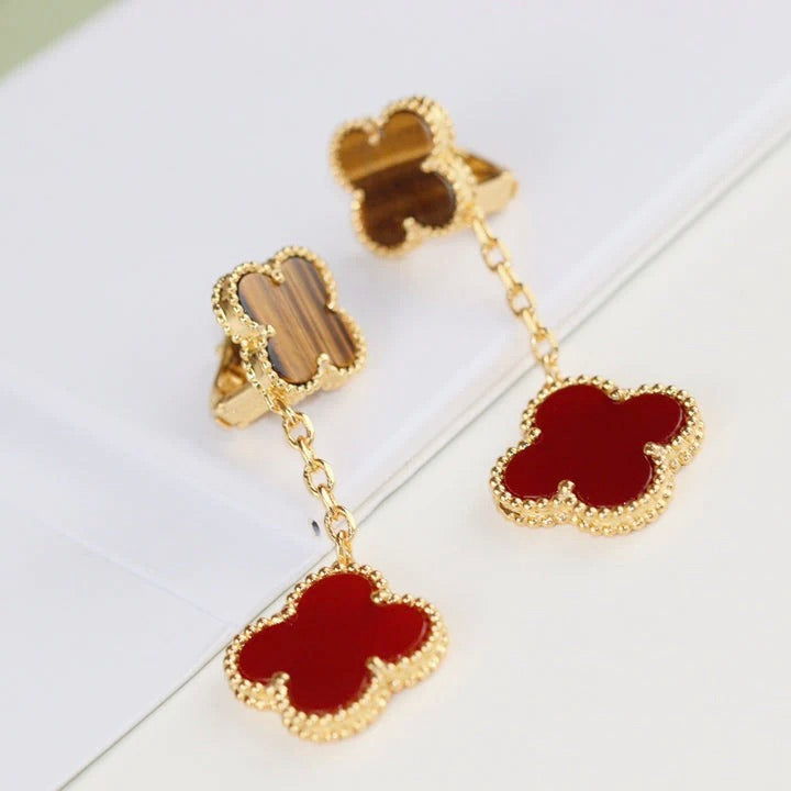 [Bloom]CLOVER  2 MOTIF  TIGER EYE CARNELIAN EARRINGS