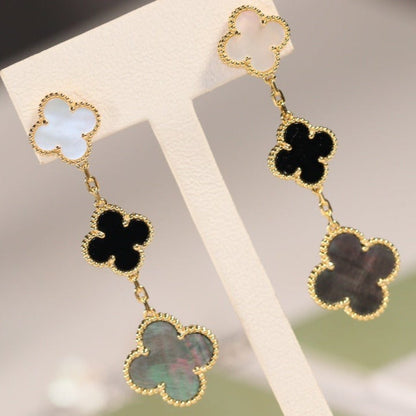 [Bloom]CLOVER EARRINGS GOLD ONYX MOP 3 MOTIF