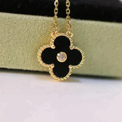 [Bloom]CLOVER 15MM DIAMOND ONYX NECKLACE