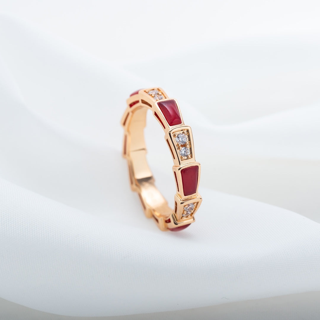 [Bloom]SERPENTI RING PINK GOLD CARNELIAN DIAMOND 3MM