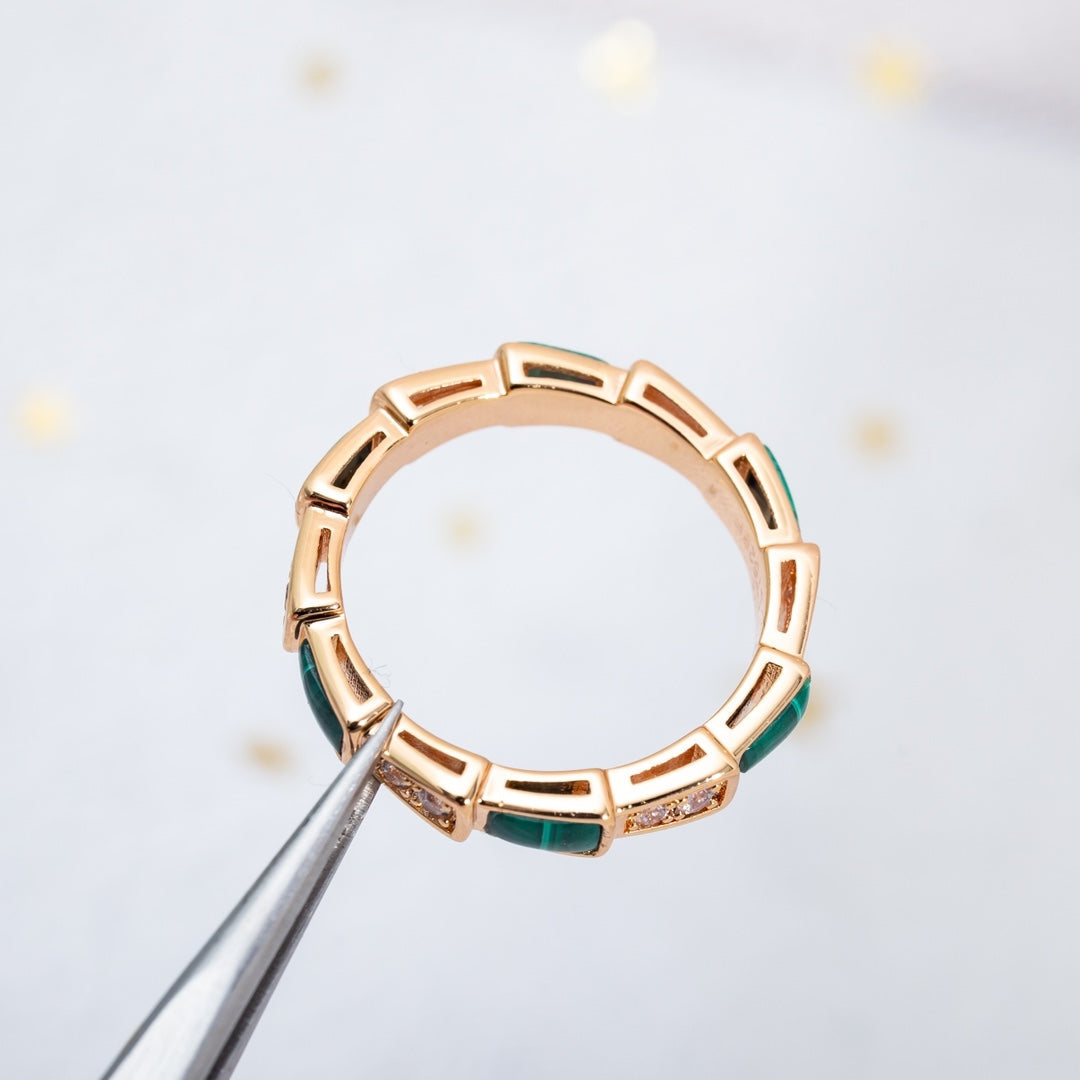 [Bloom]SERPENTI RING PINK GOLD MALACHITE DIAMOND 3MM