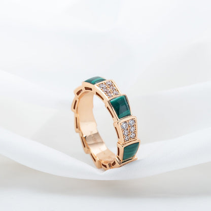 [Bloom]SERPENTI RING PINK GOLD MALACHITE DIAMOND PAVED 4MM