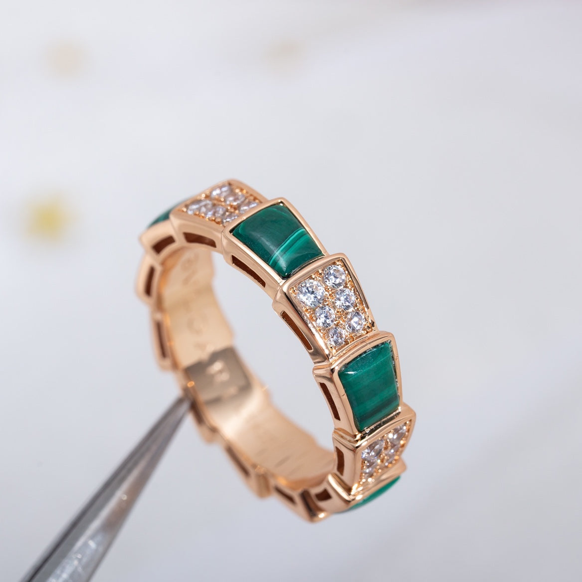 [Bloom]SERPENTI RING PINK GOLD MALACHITE DIAMOND PAVED 4MM