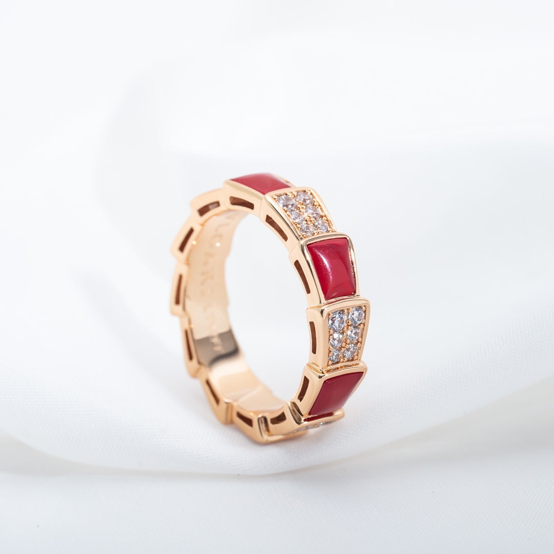 [Bloom]SERPENTI RING PINK GOLD CARNELIAN DIAMOND PAVED 4MM