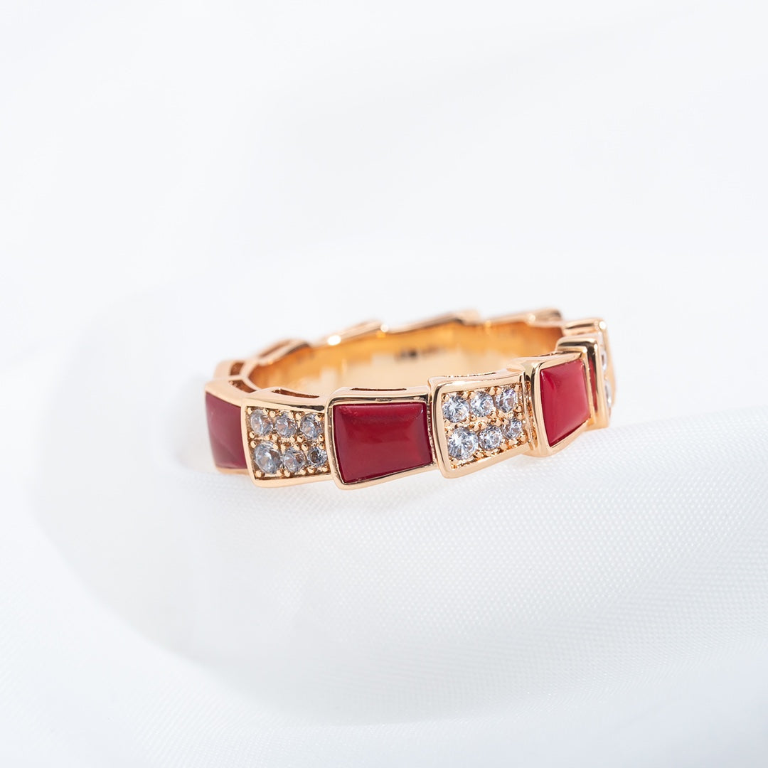 [Bloom]SERPENTI RING PINK GOLD CARNELIAN DIAMOND PAVED 4MM