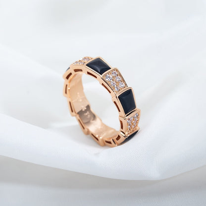 [Bloom]SERPENTI RING PINK GOLD BLACK MOP DIAMOND PAVED 4MM