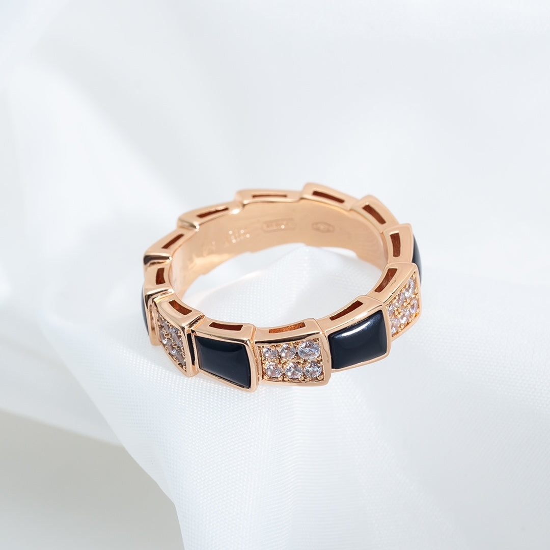 [Bloom]SERPENTI RING PINK GOLD BLACK MOP DIAMOND PAVED 4MM