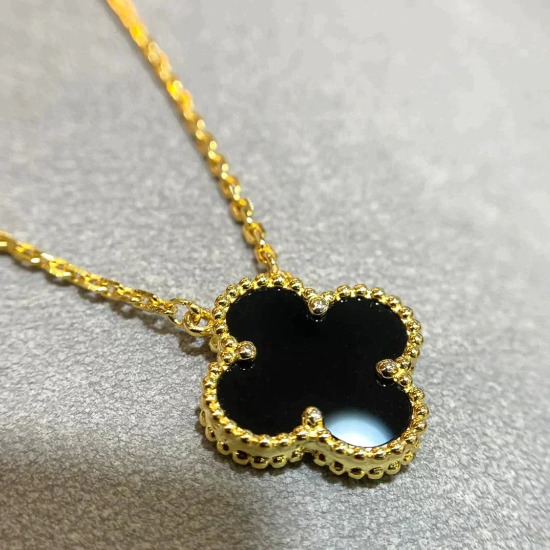 [Bloom]CLOVER 15MM BLACK ONYX SINGLE FLOWER NECKLACE