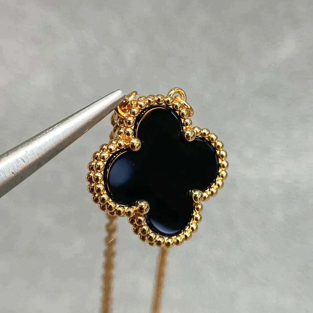 [Bloom]CLOVER 15MM BLACK ONYX SINGLE FLOWER NECKLACE