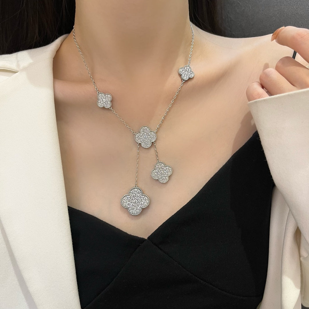 [Bloom]CLOVER 5 MOTIFS SILVER DIAMONDS NECKLACE