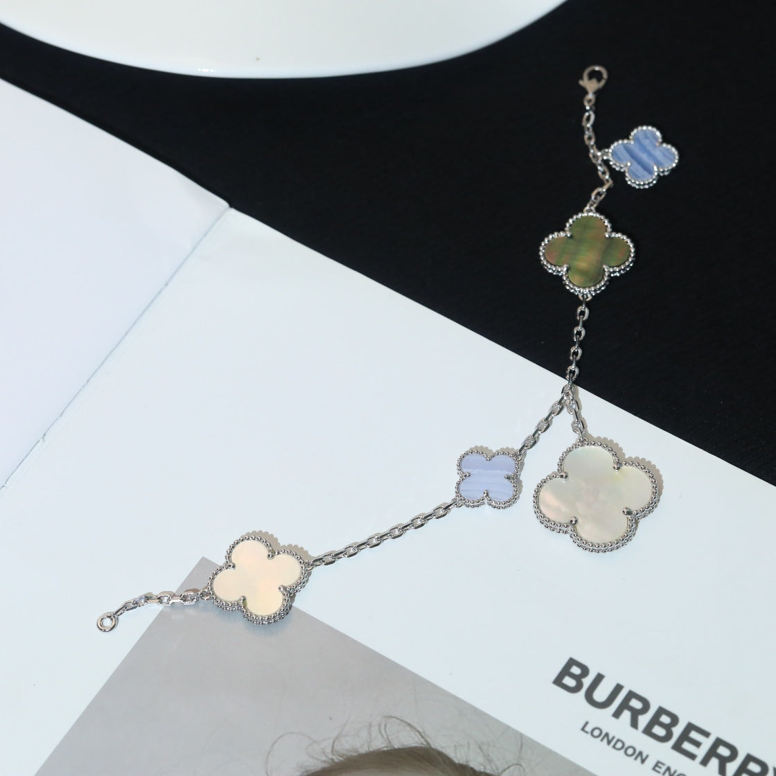 [Bloom]CLOVER BRACELET 5 MOTIFS MOP CHALCEDONY SILVER