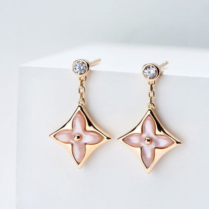 [Bloom]DOUBLE STAR PINK GOLD MOP DROP EARRINGS