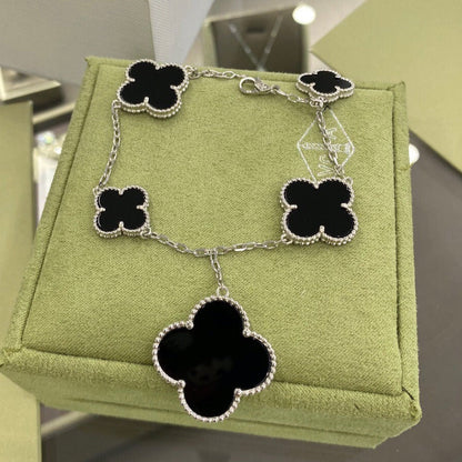 [Bloom]CLOVER 5 MOTIFS SIVLER ONYX BRACELET