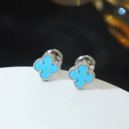 [Bloom]CLOVER MINI 9.5MM ONYX STUD EARRINGS SILVER