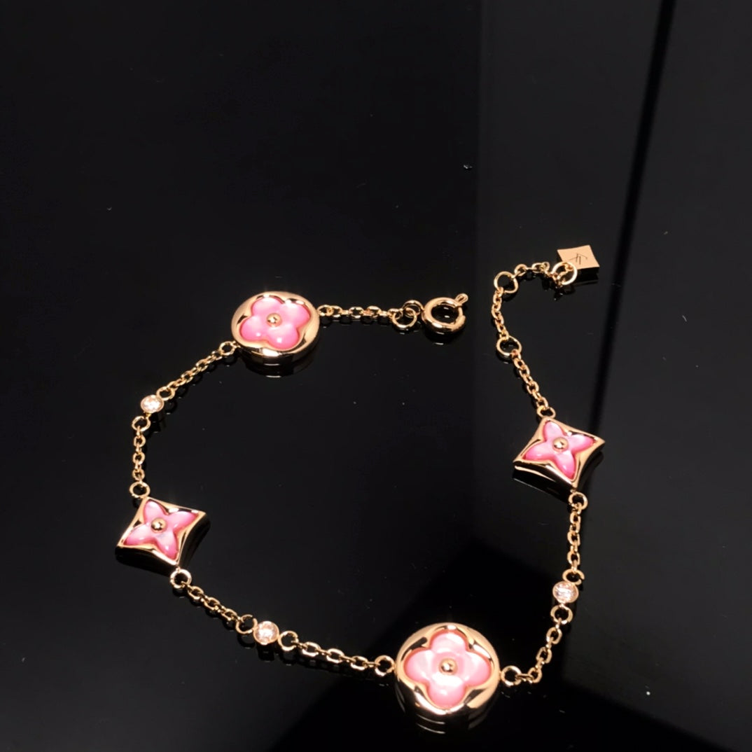 [Bloom]STAR AND SUN 4 MOTIF PINK MOP PINK GOLD BRACELET