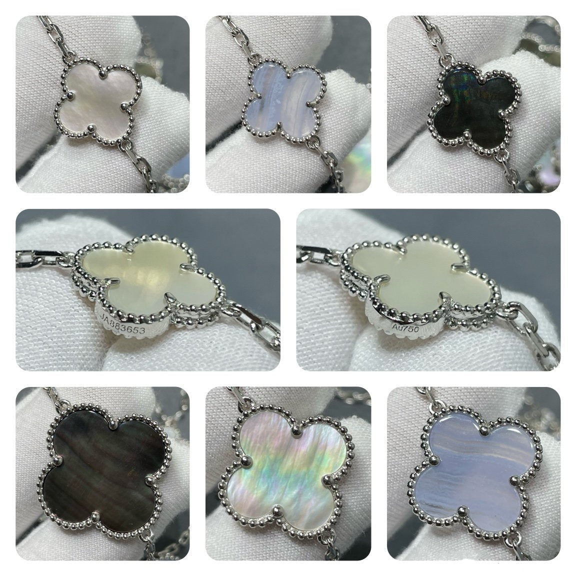 [Bloom]CLOVER 16 MOTIF CHALCEDONY MOP SILVER NECKLACE