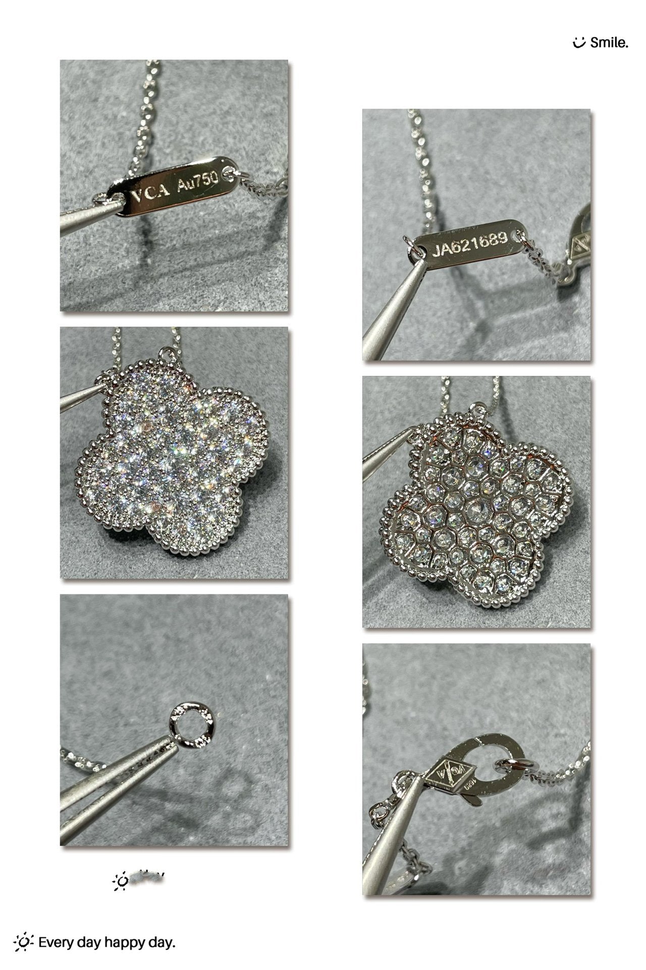 [Bloom]CLOVER 25MM LARGE PENDANT DIAMOND PAVED SILVER NECKLACE