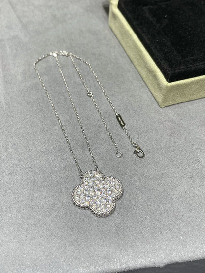 [Bloom]CLOVER 25MM LARGE PENDANT DIAMOND PAVED SILVER NECKLACE