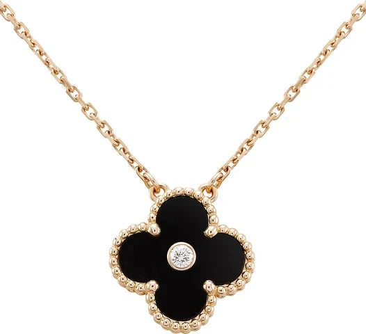 [Bloom]CLOVER 15MM DIAMOND ONYX NECKLACE