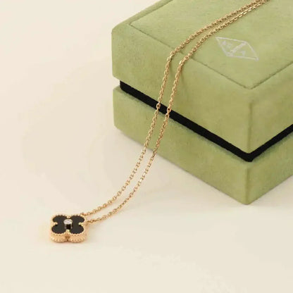 [Bloom]CLOVER 15MM DIAMOND ONYX NECKLACE