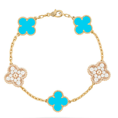 [Bloom]CLOVER 5 MOTIF TURQUOISE DIAMOND GOLD BRACELET