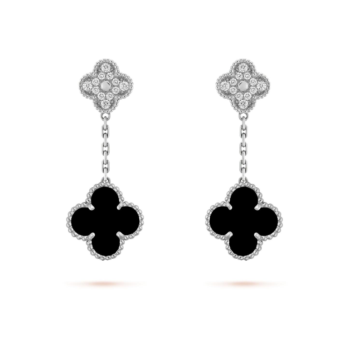 [Bloom]CLOVER 2 MOTIFS  DIAMOND ONYX EARRINGS SILVER