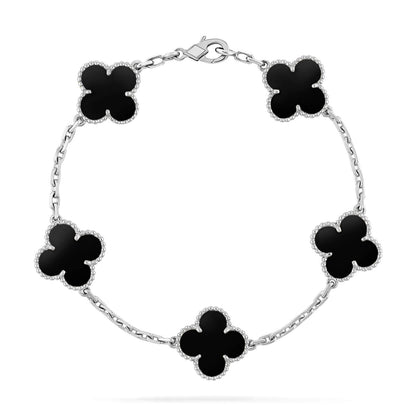 [Bloom]CLOVER 5 MOTIF ONYXS  BRACELET SILVER