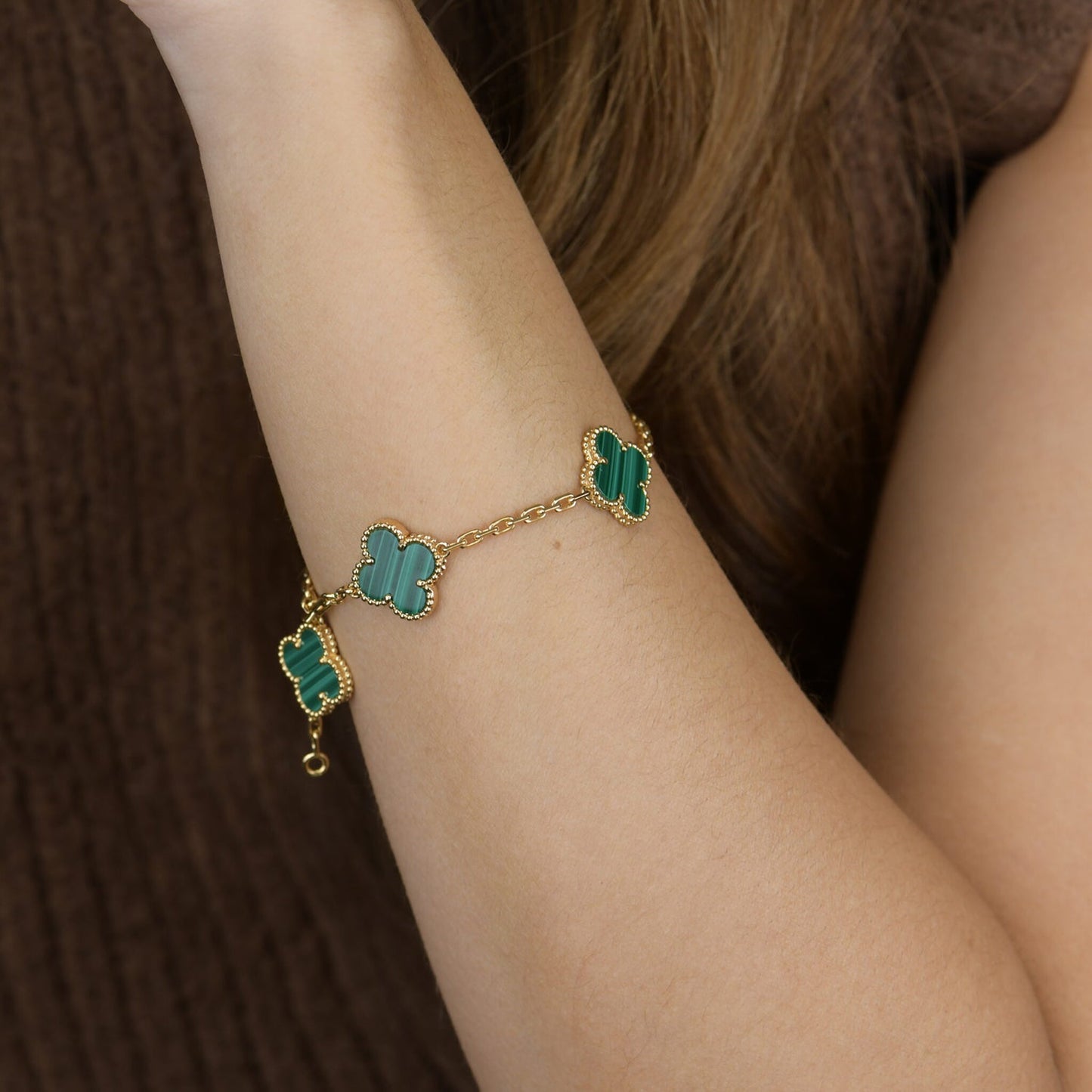 [Bloom]CLOVER 5 MOTIFS MALACHITE BRACELET