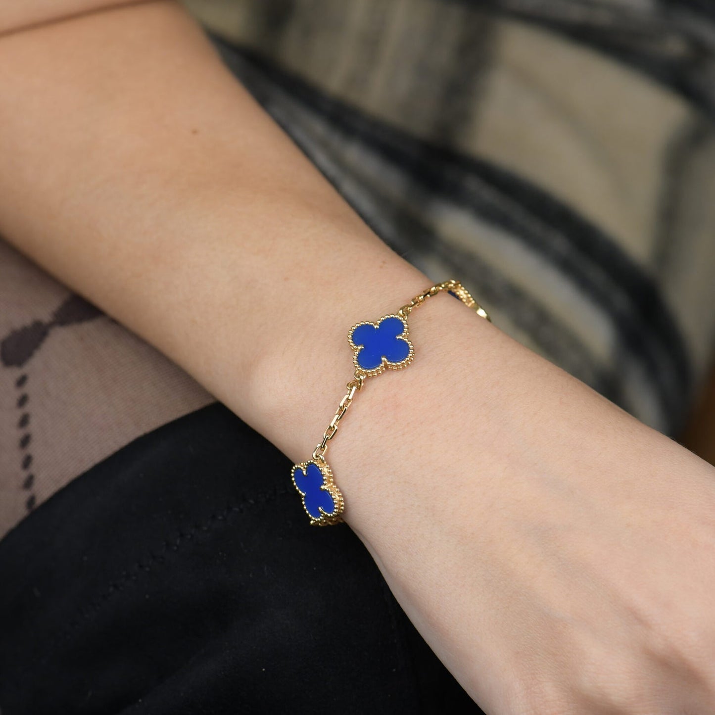 [Bloom]CLOVER 5 MOTIFS BLUE AGATE BRACELET