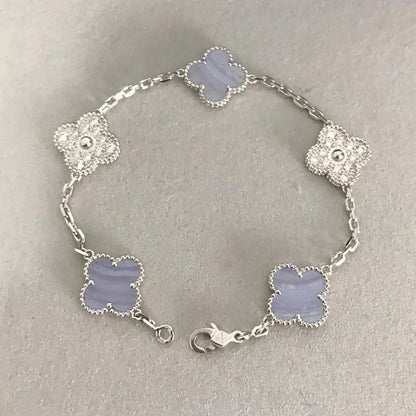 [Bloom]CLOVER  5 MOTIF DIAMOND PURPLE CHALCEDONY BRACELET SILVER