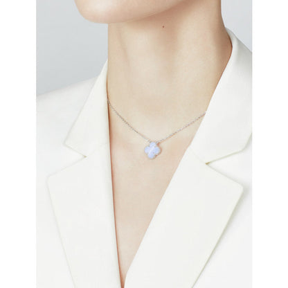 [Bloom]CLOVER 15MM BLUE CHALCEDONY NECKLACE SILVER