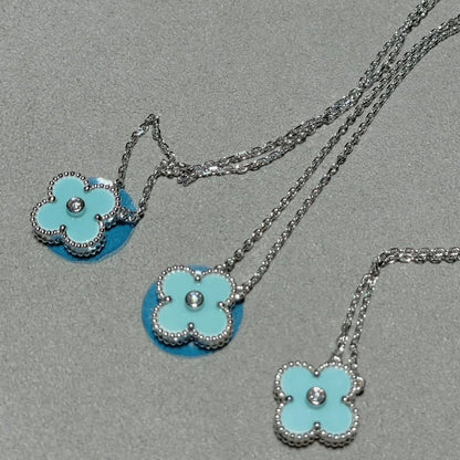 [Bloom]CLOVER 1 DIAMOND LIGHT BLUE SILVER NECKLACE