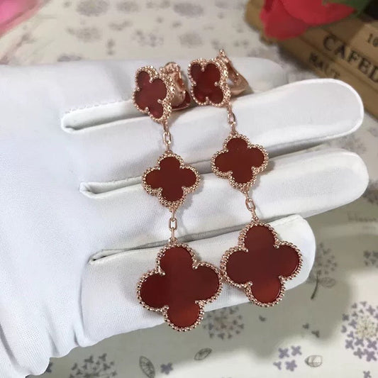 [Bloom]CLOVER 3 MOTIF CARNELIAN DROP EARRINGS