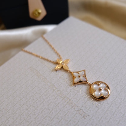 [Bloom]COLOR BLOSSOM LARIAT NECKLACE PINK GOLD WHITE MOTHER PEARL AND DIAMOND