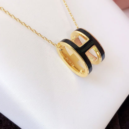 [Bloom]HM CLIC BLACK ENAMEL GOLD NECKLACE