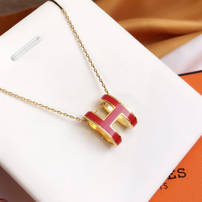 [Bloom]HM CLIC RED ENAMEL GOLD NECKLACE