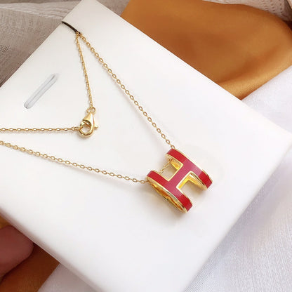 [Bloom]HM CLIC RED ENAMEL GOLD NECKLACE