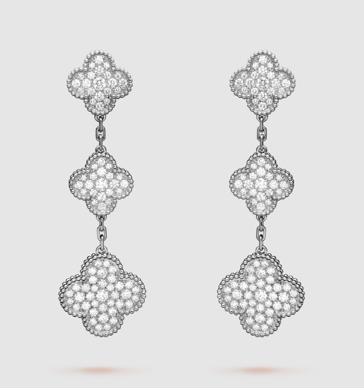 [Bloom]CLOVER 3 MOTIF DIAMOND SILVER DROP EARRINGS