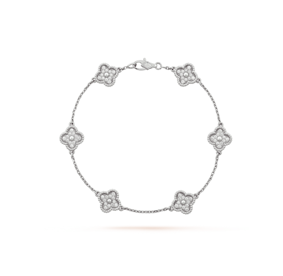 [Bloom]CLOVER 6 MOTIF SILVER DIAMOND BRACELET