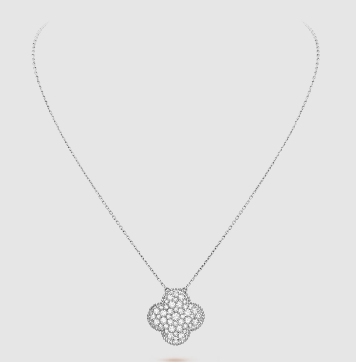 [Bloom]CLOVER 25MM LARGE PENDANT DIAMOND PAVED SILVER NECKLACE